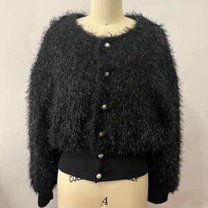 Black Fuzzy Button-Up jacket